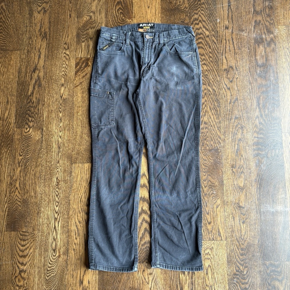Ariat Rebar M4 Men 33x32 Canvas Work Pants Black Straight Leg Utility Carpenter